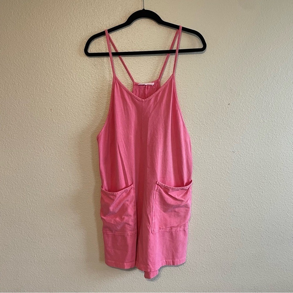 Rae Mode Pink Cotton Lycra Spaghetti Strap Pockets Romper JP5069 Womens Medium